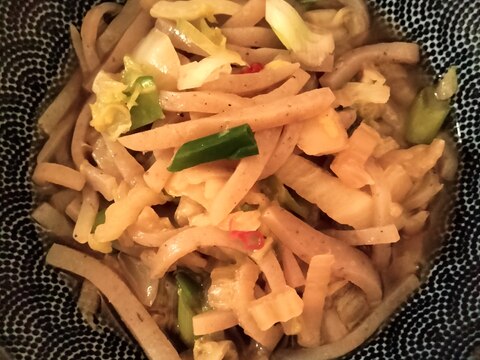 ピリ辛!長ネギと白菜のこんにゃく炒め